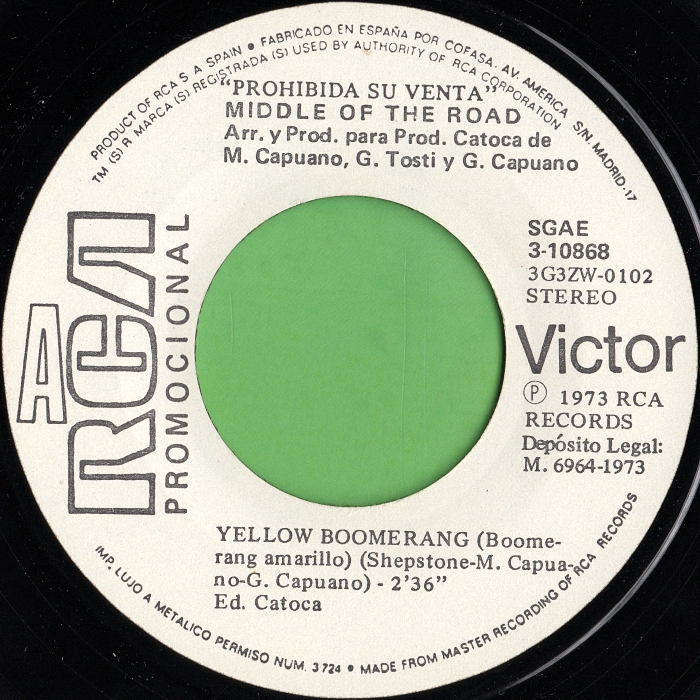Middle of the Road Yellow Boomerang Spain promo side 1