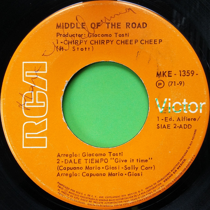 Middle of the Road Chirpy Chirpy Cheep Cheep Mexico EP side 1