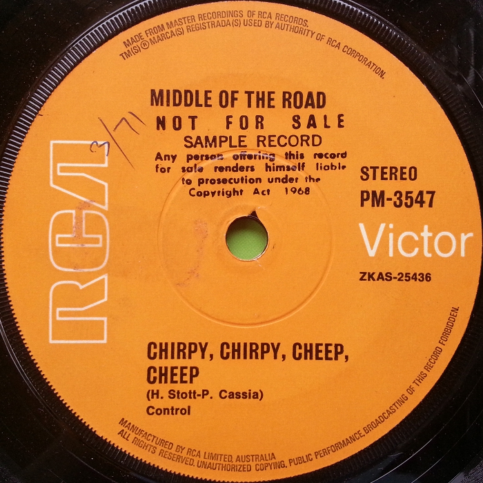 Middle of the Road Chirpy Chirpy Cheep Cheep Australia promo side 1