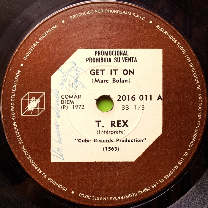 T. Rex Get It On Argentina Cube promo side 1
