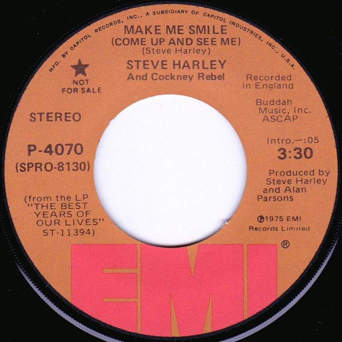 Cockney Rebel Make Me Smile USA promo side 1