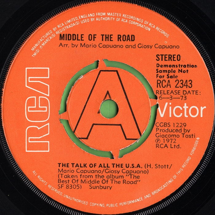 Middle Of The Road The Talk Of All The USA UK promo side 1