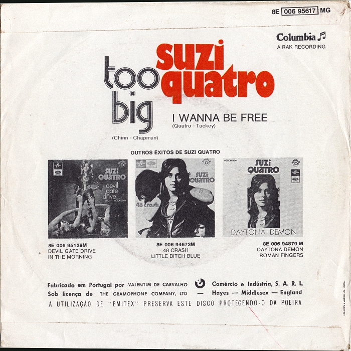 Suzi Quatro Too Big Portugal back