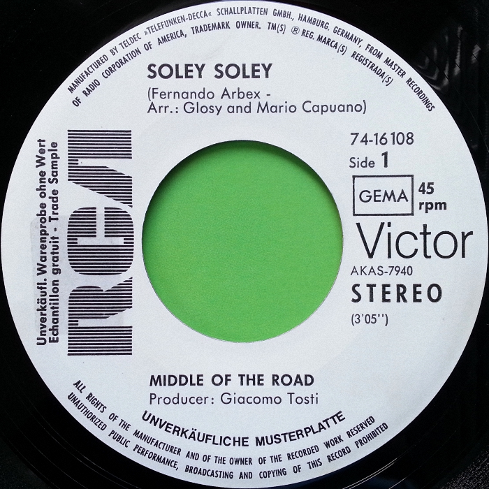 Middle Of The Road Soley Soley Germany promo side 1