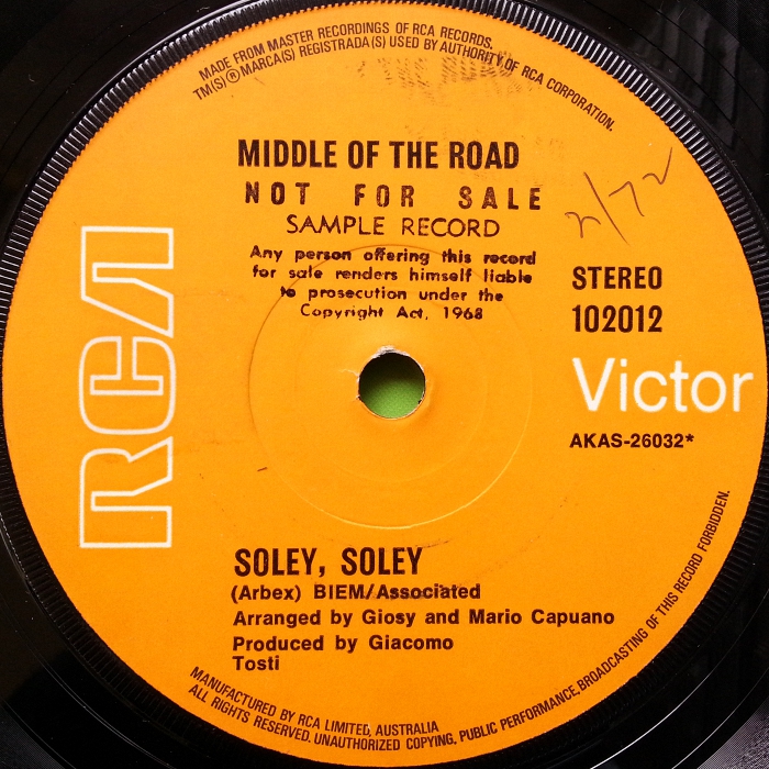 Middle Of The Road Soley Soley Australia promo side 1