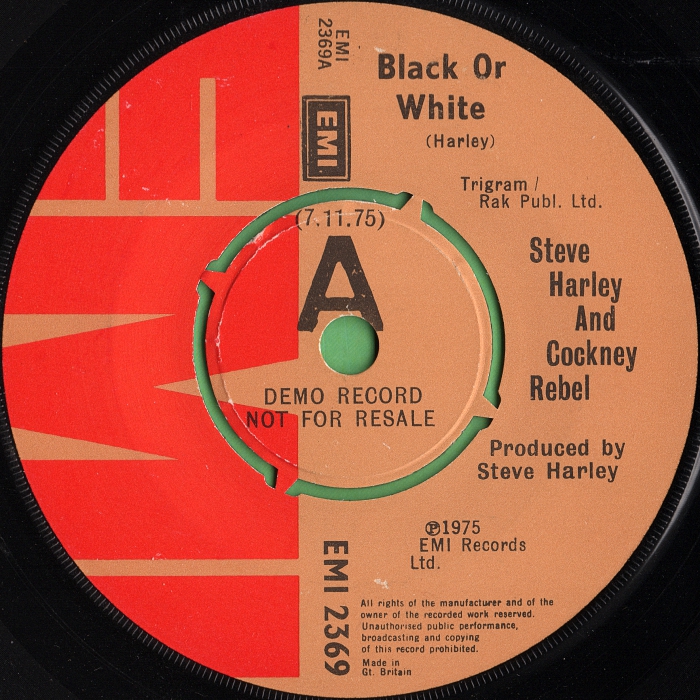 Cockney Rebel Black Or White UK side 1 promo