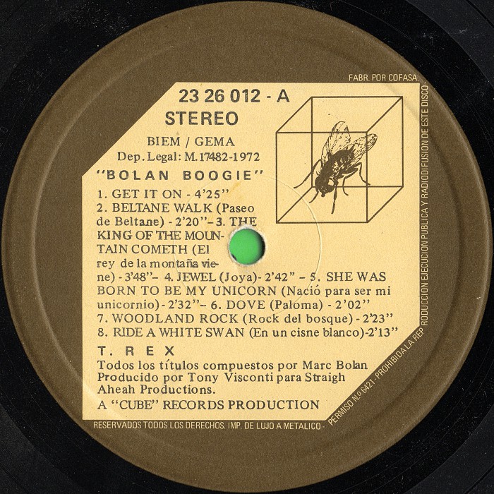 Bolan Boogie LP Spain side 1
