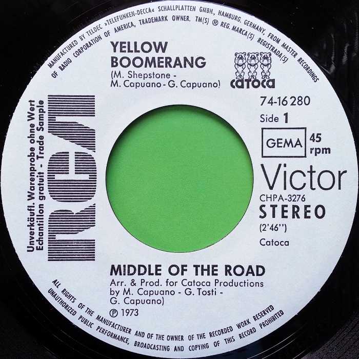 Middle of the Road Yellow Boomerang Germany promo side 1
