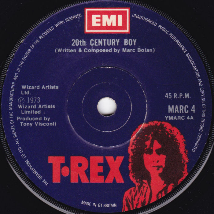 T. Rex 20th Century Boy UK solid centre side 1