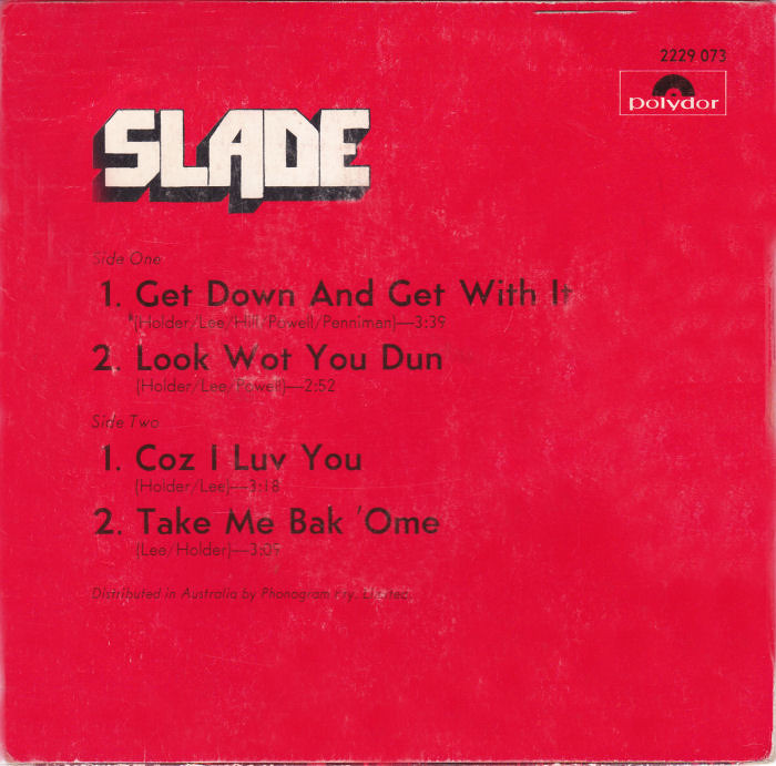 Slade Get Down And Get With It EP Australia back