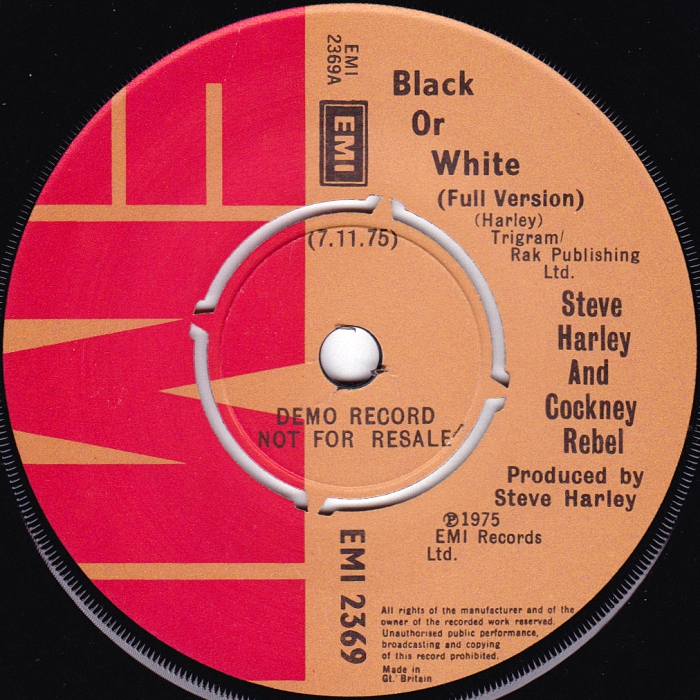 Cockney Rebel Black Or White UK side 2 promo