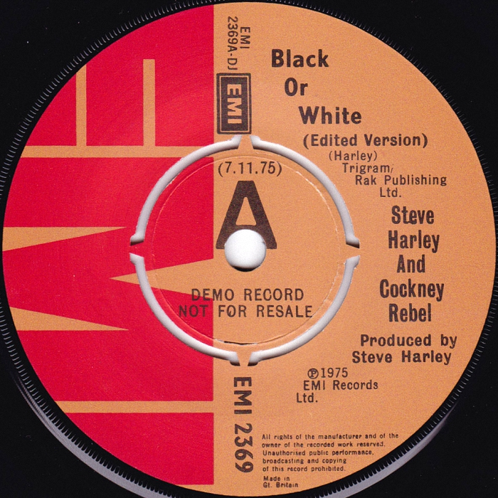 Cockney Rebel Black Or White UK side 1 promo