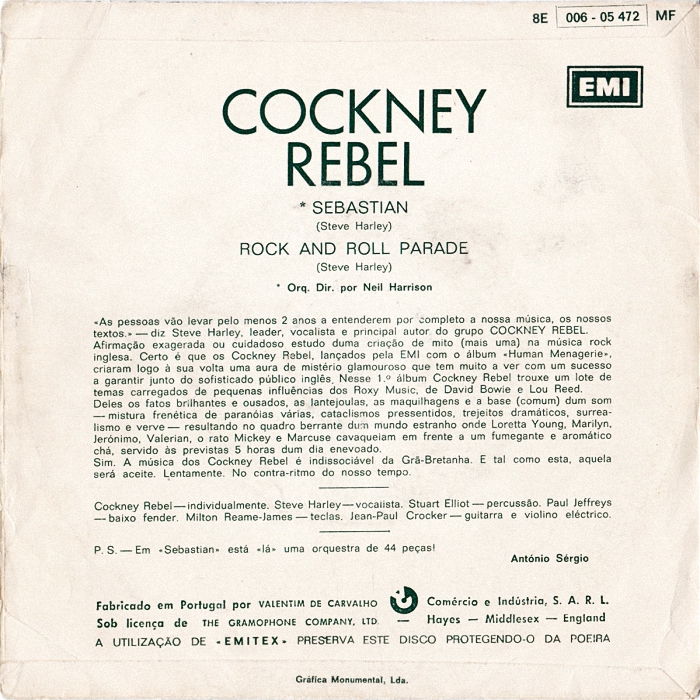 Cockney Rebel Sebastian Portugal back