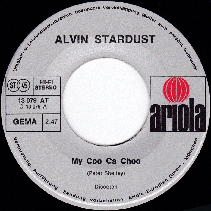 Alvin Stardust My Coo Ca Choo Germany side 1