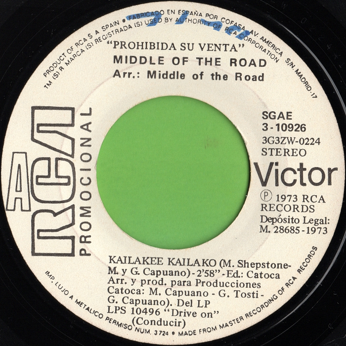 Middle Of The Road Kailakee Kailako Spain promo side 1