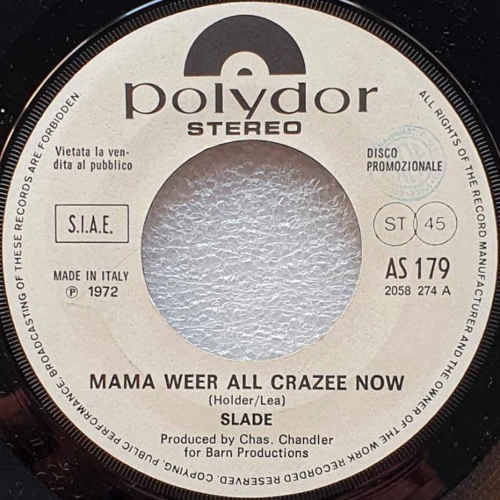 Slade Mama Weer All Crazee Now Italy jukebox side 1