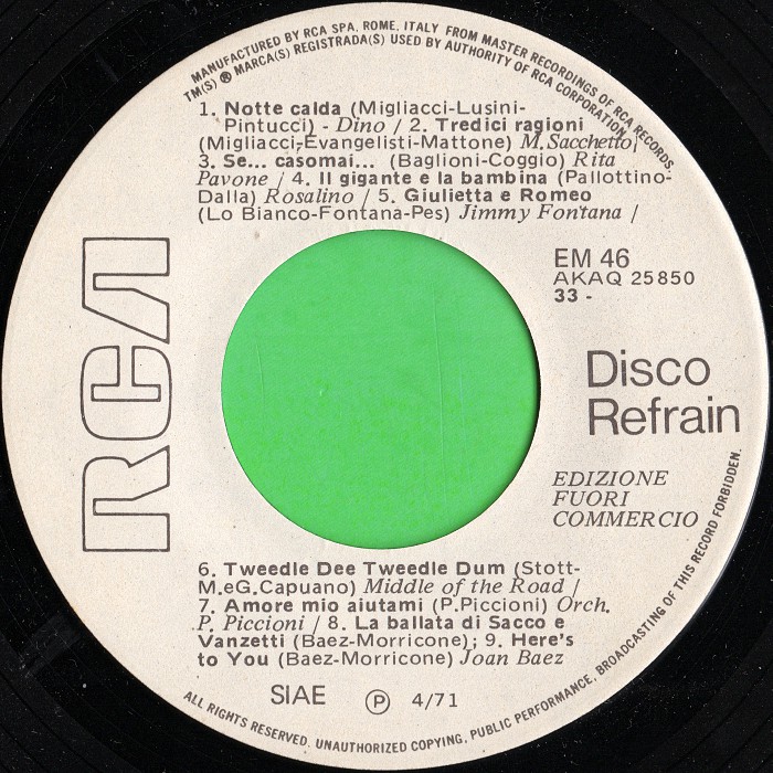 Middle of the Road Tweedle Dee Tweedle Dum Italy promo side 1