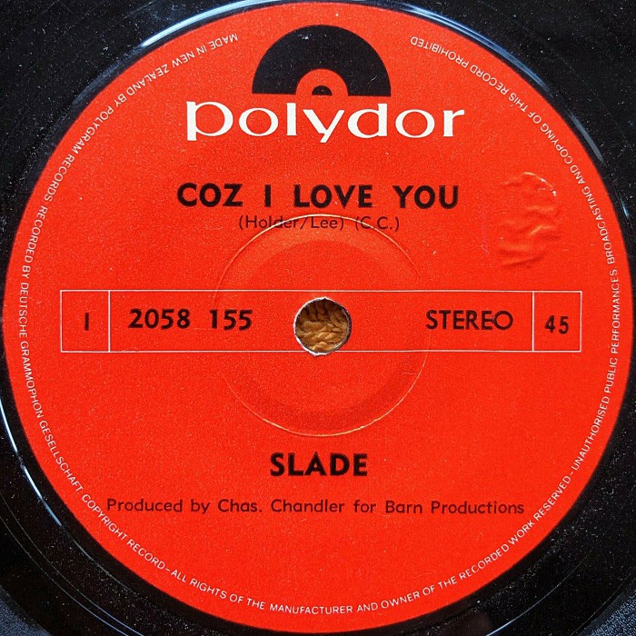 Slade Coz I Love You New Zealand side 1