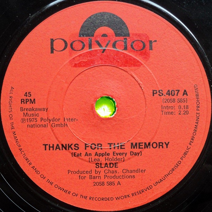 Slade Thanks For The Memory Rhodesia side 1