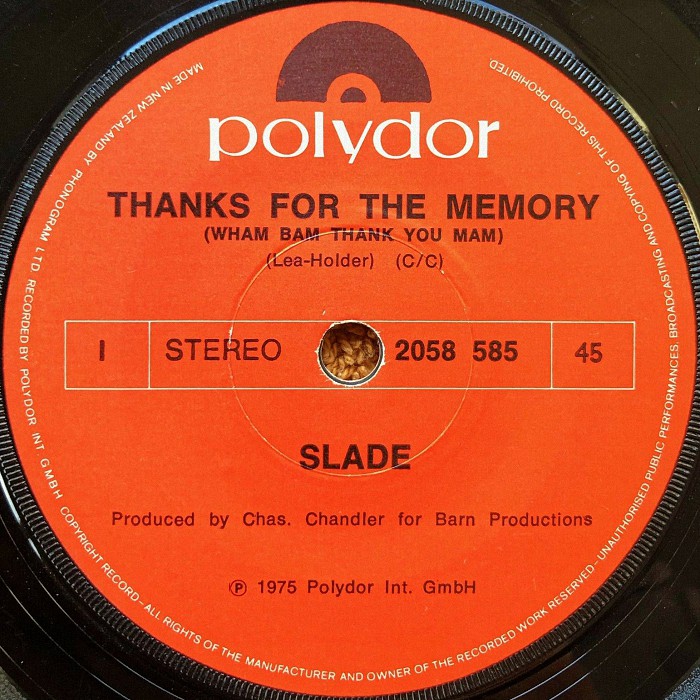 Slade Thanks For The Memory side 1 New Zealand