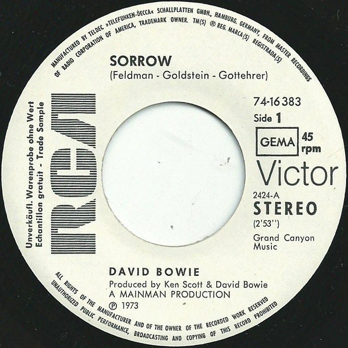 David Bowie Sorrow Germany promo side 1