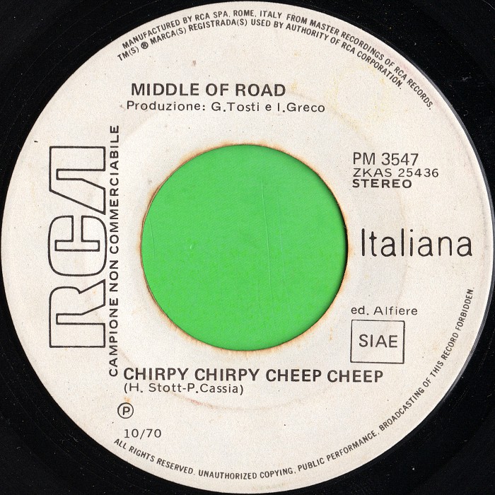 Middle of the Road Chirpy Chirpy Cheep Cheep Italy promo side 1