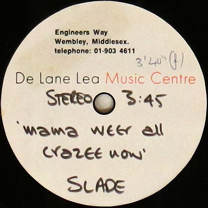 Slade Mama Weer All Crazee Now UK acetate side 1