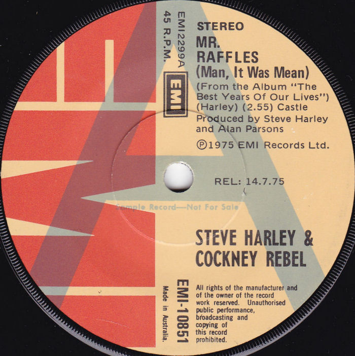 Cockney Rebel Mr. Raffles Australia promo side 1