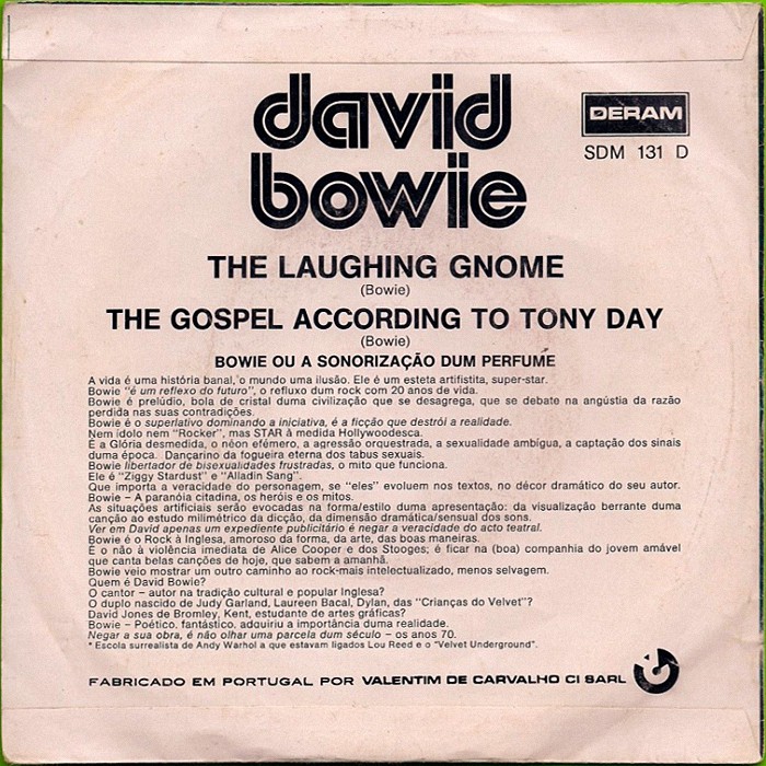 David Bowie The Laughing Gnome Portugal back