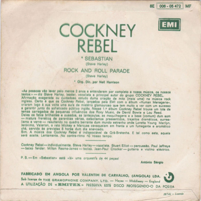 Cockney Rebel Sebastian Angola back