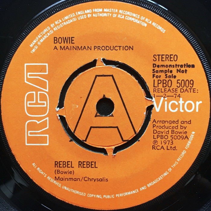 David Bowie Rebel Rebel UK promo side 1