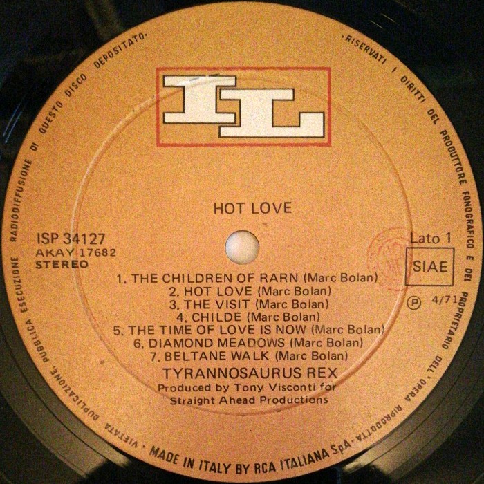 Hot Love LP Italy side 1