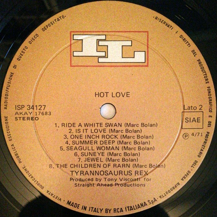 Hot Love LP Italy side 2