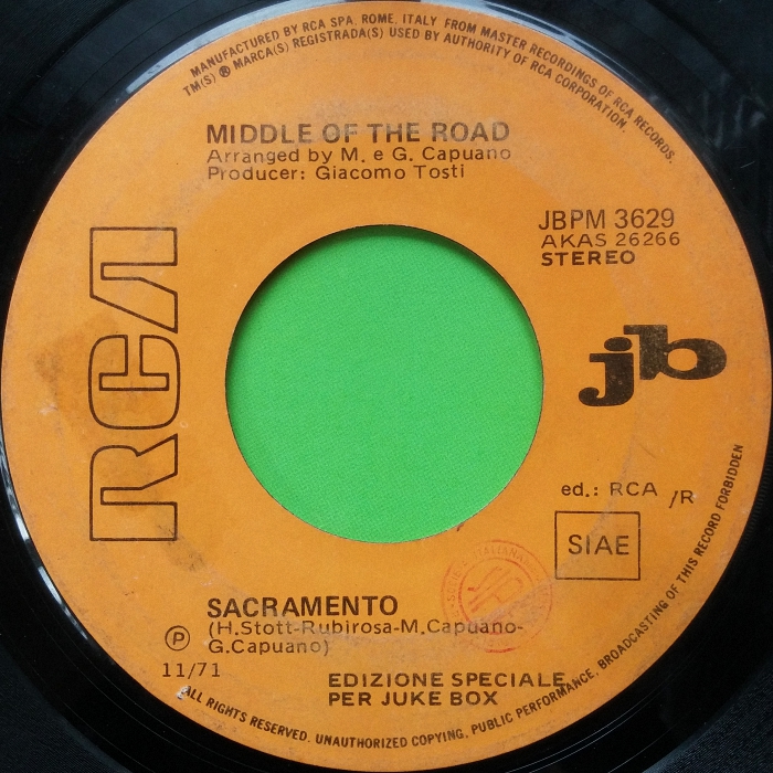Middle Of The Road Soley Soley Italy jukebox side 2