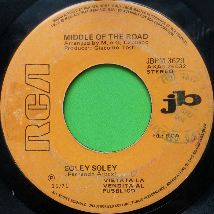Middle Of The Road Soley Soley Italy jukebox side 1