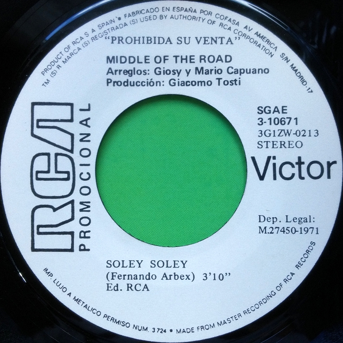 Middle of the Road Soley Soley Southern Spain promo side 1