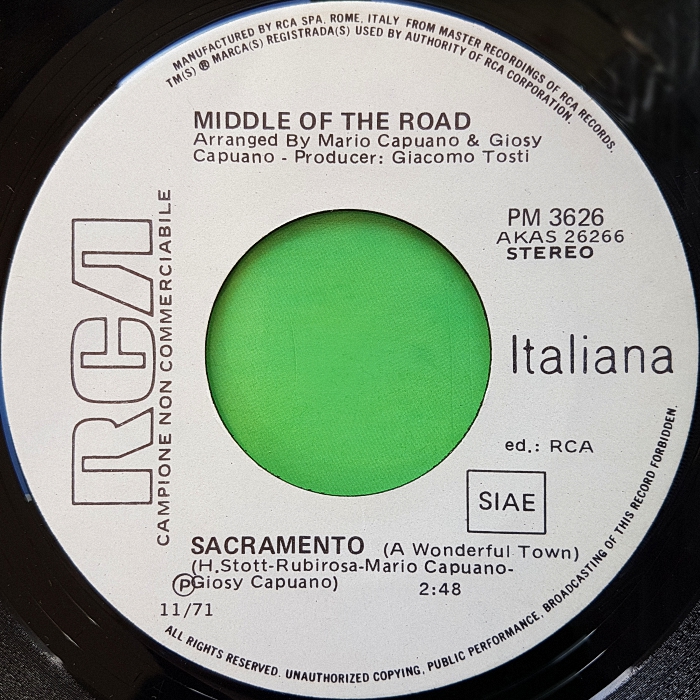 Middle Of The Road Sacramento Italy promo side 1