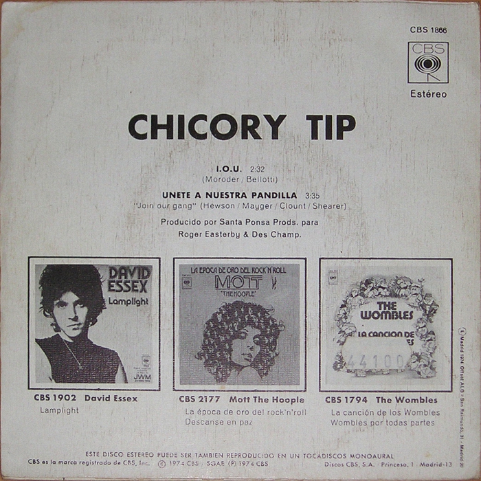 Chicory Tip I.O.U. Spain back