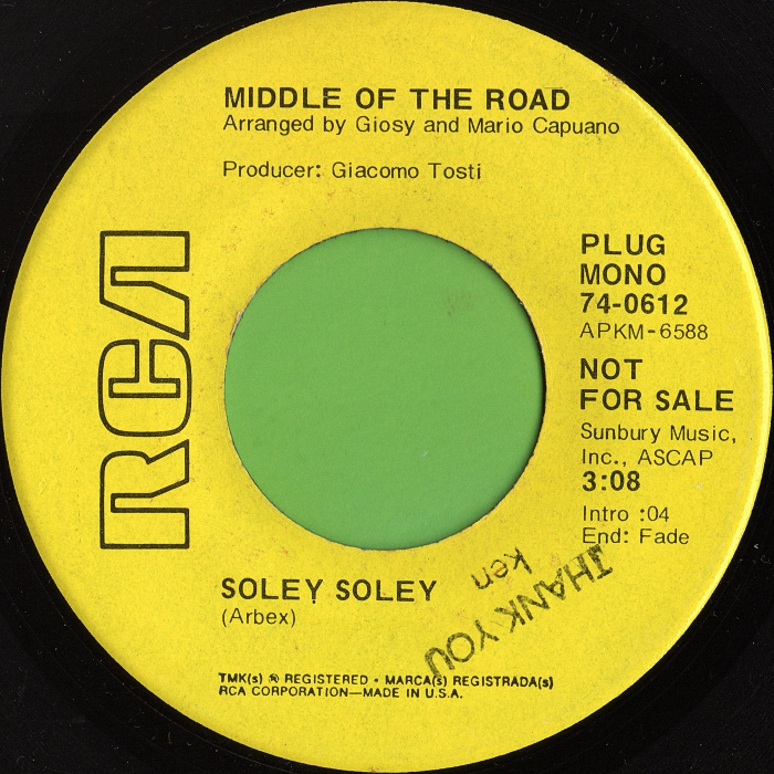 Middle of the Road Soley Soley USA side 1 promo