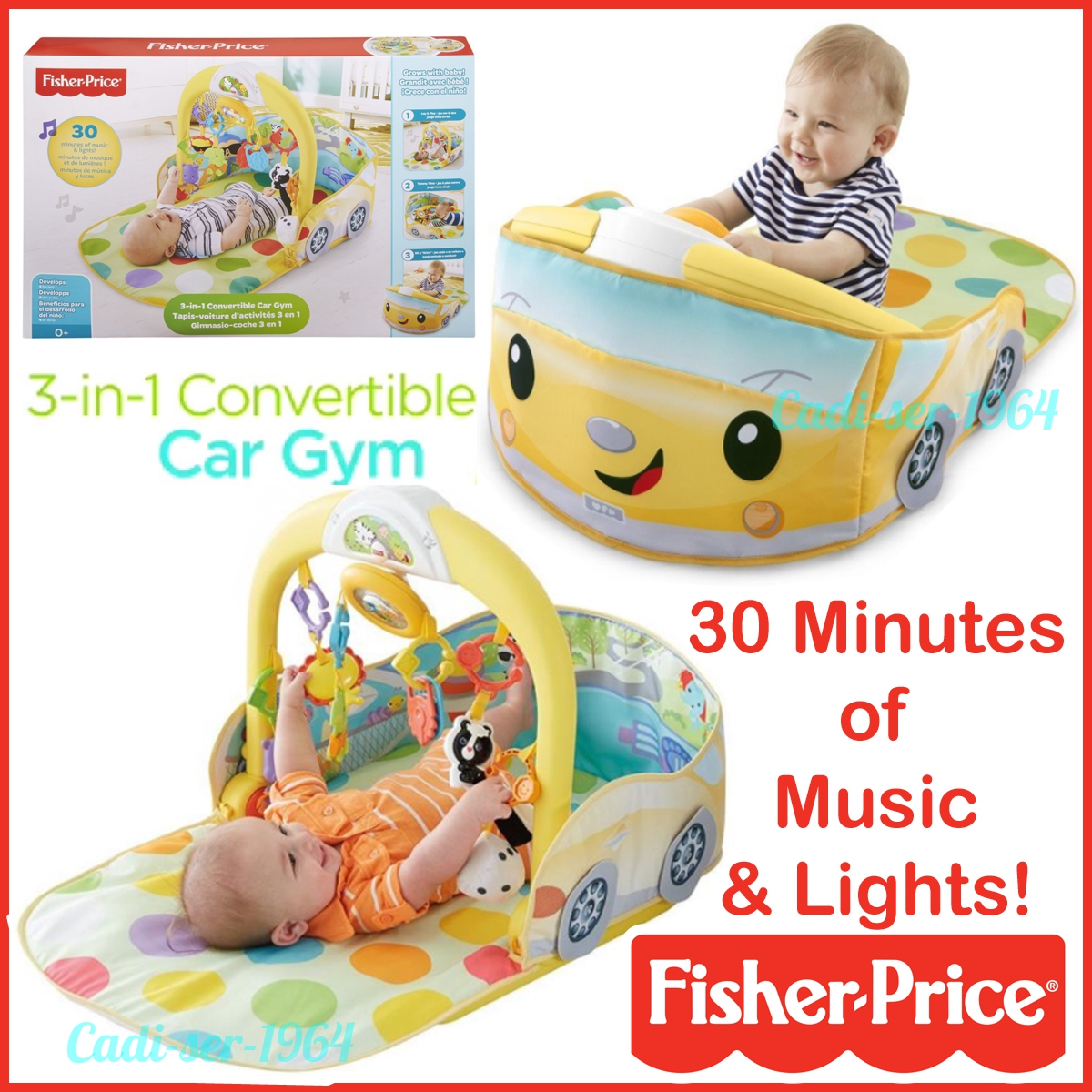 Fisher Price 3 In 1 Convertible Car Baby Gym Toy Activity Play Mat