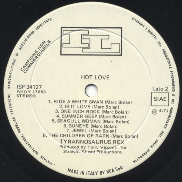 Hot Love LP Italy promo side 2